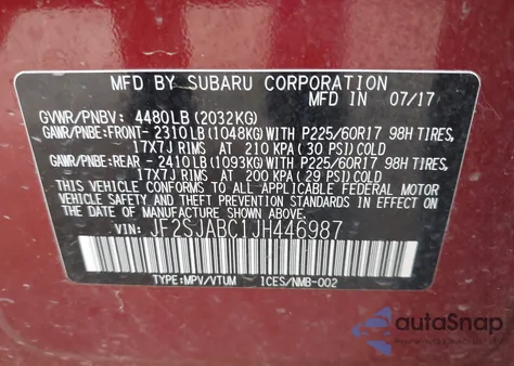 2018 Subaru Forester 2.5I from USA, damaged, VIN JF2SJABC1JH446987
